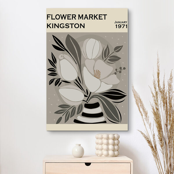 Vintage bloemsierkunst, Kingston 1971 Canvas Schilderijen Vintage bloemsierkunst, Kingston 1971