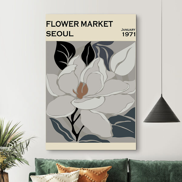 Witte bloem met zwarte bladeren Canvas Schilderijen Witte bloem met zwarte bladeren