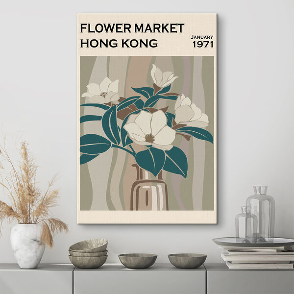 Bloemenmarktposter uit Hong Kong, 1971 Canvas Schilderijen Bloemenmarktposter uit Hong Kong, 1971