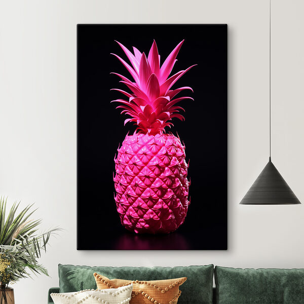 Levendige roze ananas op zwart Canvas Schilderijen Levendige roze ananas op zwart