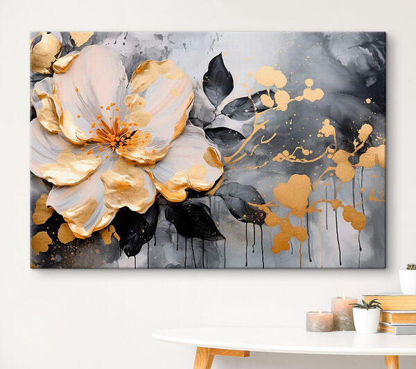 Florale elegantie met artistieke spetters Canvas Schilderijen Florale elegantie met artistieke spetters