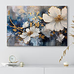 Canvas Schilderijen Florale elegantie in blauw en wit.