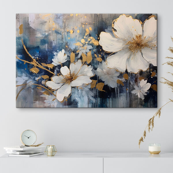 Florale elegantie in blauw en wit Canvas Schilderijen Florale elegantie in blauw en wit