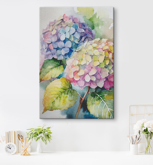 Aquarel hortensia's in levendige tinten Canvas Schilderijen Aquarel hortensia's in levendige tinten