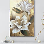 Canvas Schilderijen Witte bloemen met groene bladeren illustratie.