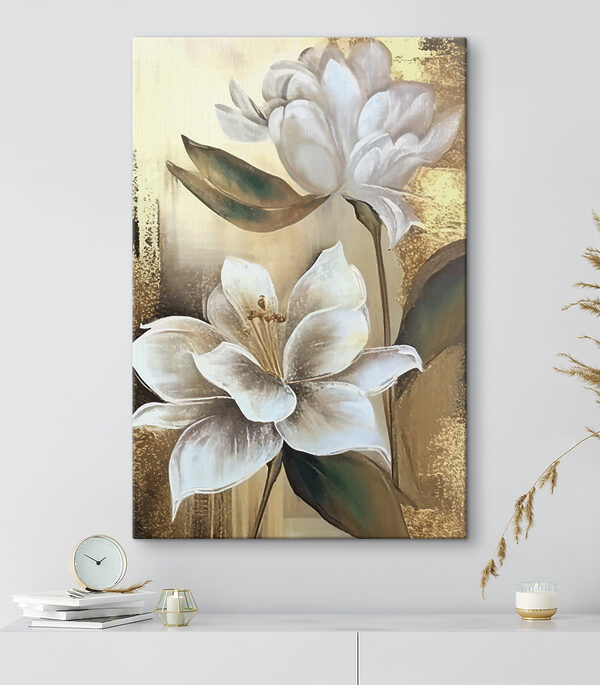 Witte bloemen met groene bladeren illustratie Canvas Schilderijen Witte bloemen met groene bladeren illustratie