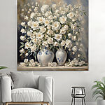 Canvas Schilderijen Witte bloemen in elegante blauwe vazen