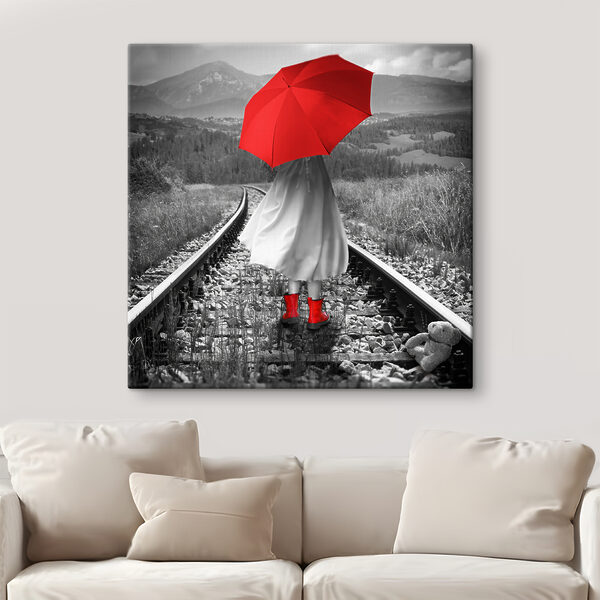 Persoon met een rode paraplu Canvas Schilderijen Persoon met een rode paraplu