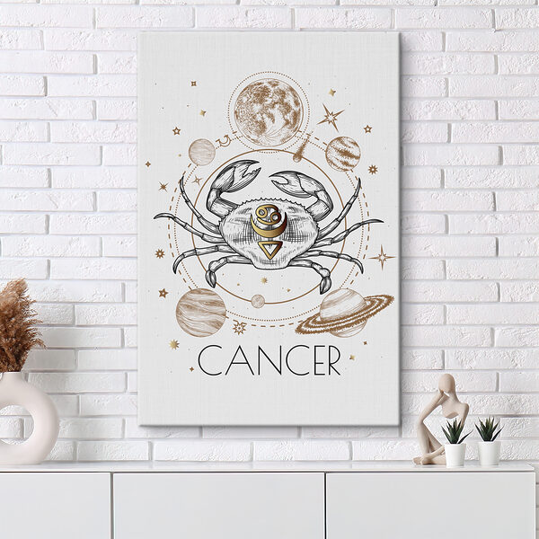 Sterrenbeeld Kreeft met planeten en sterren Canvas Schilderijen Sterrenbeeld Kreeft met planeten en sterren