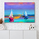 Canvas Schilderijen Kleurrijke zeilboten op rustig water.