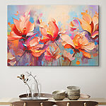 Canvas Schilderijen Schilderij van bloemen op een blauwe achtergrond