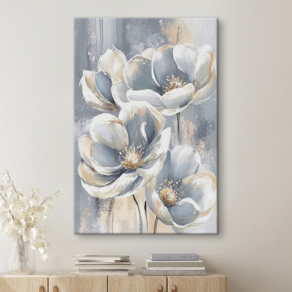 Schilderij van bloemen op een grijze achtergrond Canvas Schilderijen Schilderij van bloemen op een grijze achtergrond