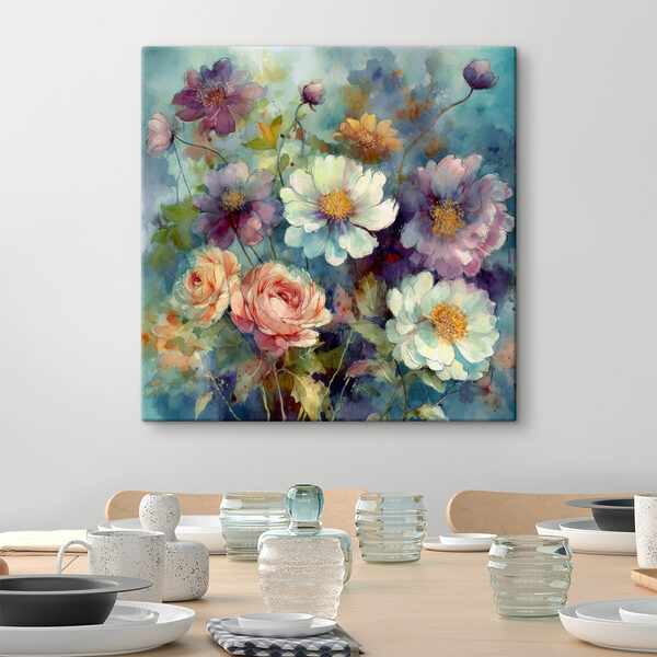 Levendige bloesems in aquarel harmonie Canvas Schilderijen Levendige bloesems in aquarel harmonie