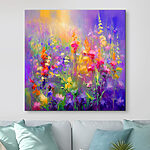 Canvas Schilderijen Schilderij van bloemen in een veld