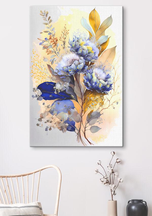 Abstracte bloemenkunst met blauwe tinten Canvas Schilderijen Abstracte bloemenkunst met blauwe tinten