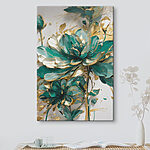 Canvas Schilderijen Smaragdgroene bloemen met elegante accenten.