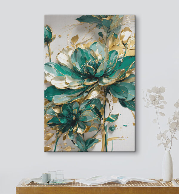 Smaragdgroene bloemen met elegante accenten Canvas Schilderijen Smaragdgroene bloemen met elegante accenten