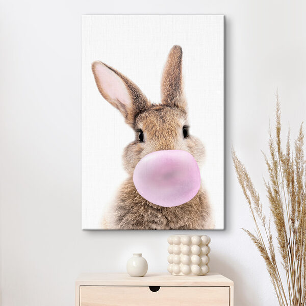 Canvas Schilderijen Canvas Schilderijen Bunny blaast een kauwgombubbel. (Artikelnummer: s37773)