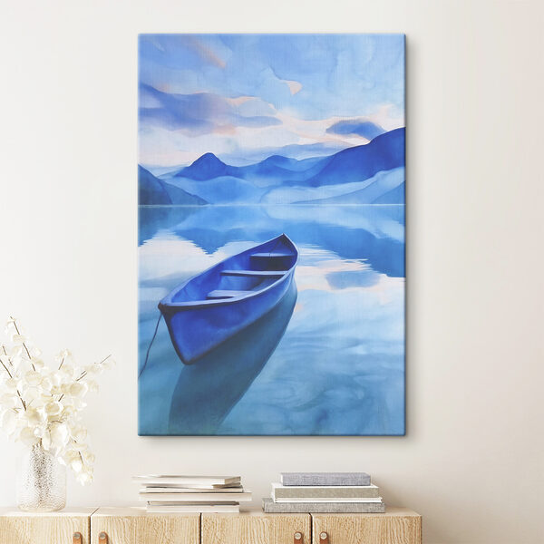 Blauwe boot in water Canvas Schilderijen Blauwe boot in water