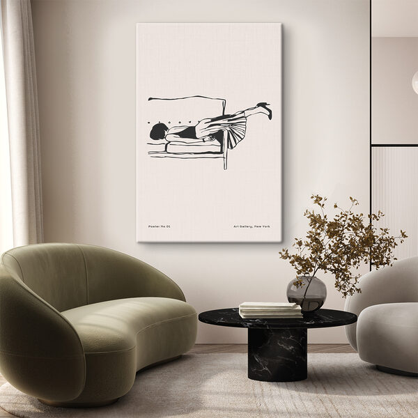 Tekening van een vrouw liggend op een bed Canvas Schilderijen Tekening van een vrouw liggend op een bed