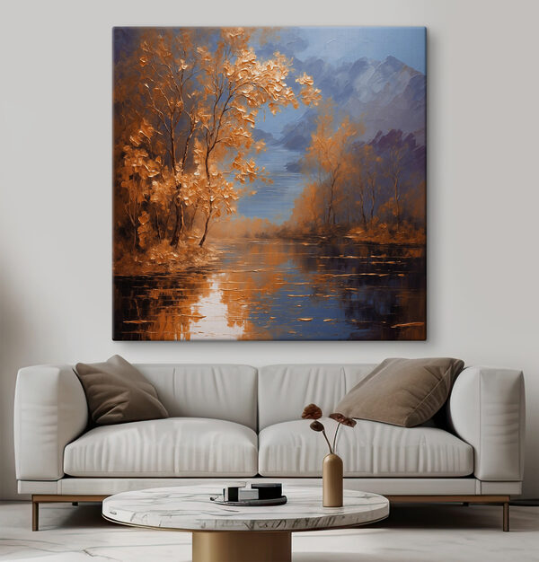 Schilderij van een boom met oranje bladeren Canvas Schilderijen Schilderij van een boom met oranje bladeren