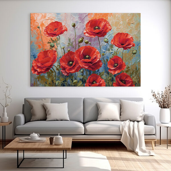 Levendige klaprozen onder een geverfde hemel Canvas Schilderijen Levendige klaprozen onder een geverfde hemel