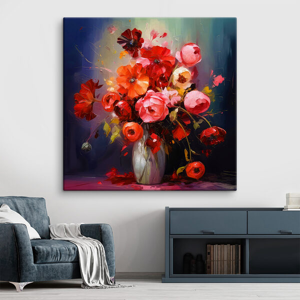 Schilderij van bloemen in een vaas Canvas Schilderijen Schilderij van bloemen in een vaas