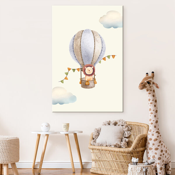 Leeuw in een heteluchtballon Canvas Schilderijen Leeuw in een heteluchtballon