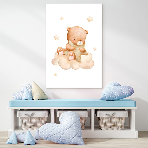 Teddybeer zittend op een wolk Canvas Schilderijen Teddybeer zittend op een wolk