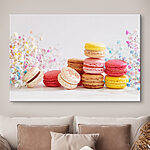 Canvas Schilderijen Kleurrijke macarons met delicate bloemen