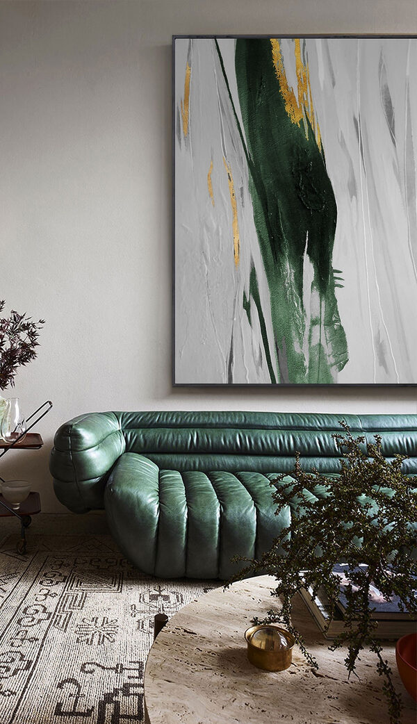 Smaragdgroene strepen met zonovergoten accenten Canvas Schilderijen Smaragdgroene strepen met zonovergoten accenten