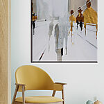 Canvas Schilderijen Abstracte figuren lopen in stedelijke nevel.