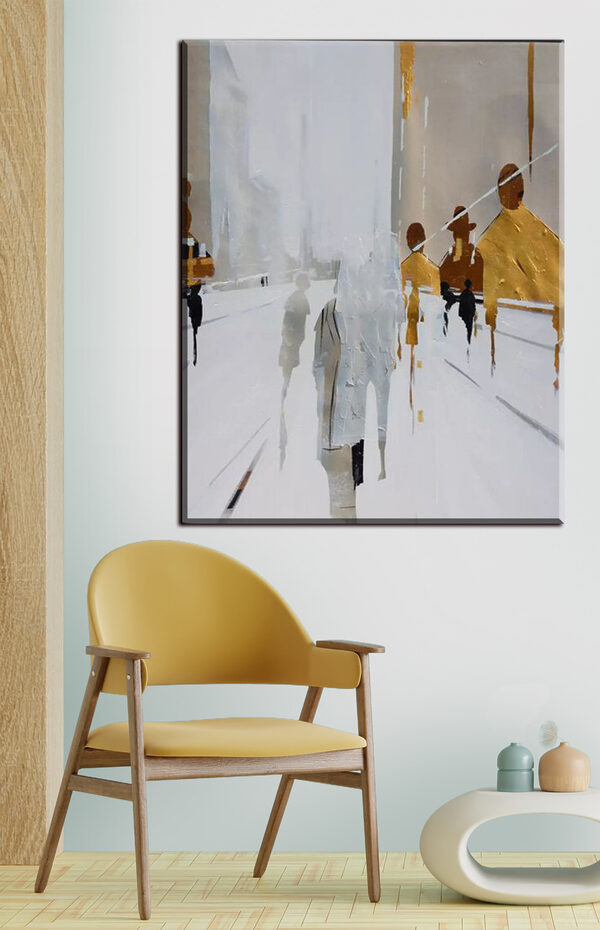 Abstracte figuren lopen in stedelijke nevel Canvas Schilderijen Abstracte figuren lopen in stedelijke nevel