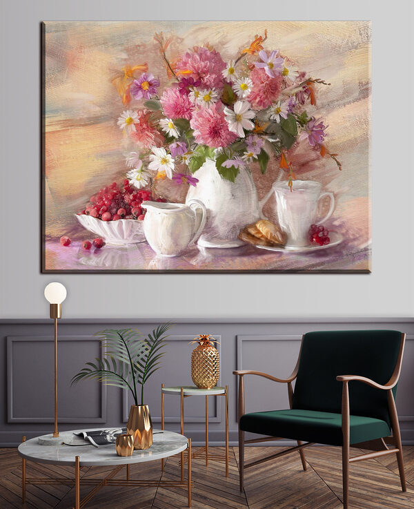 Bloemen, thee en bessen zijn verrukkelijk Canvas Schilderijen Bloemen, thee en bessen zijn verrukkelijk