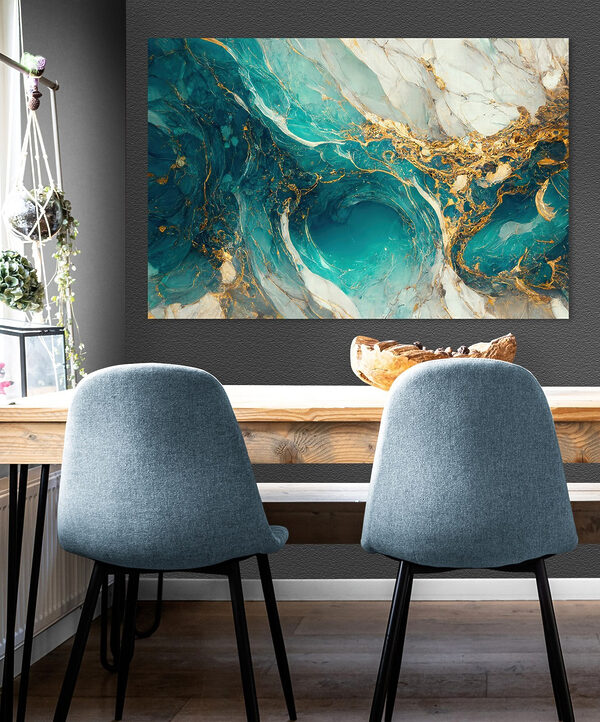 Canvas Schilderijen Canvas Schilderijen Turquoise wervelingen met amberkleurige aderen (Artikelnummer: s32411)