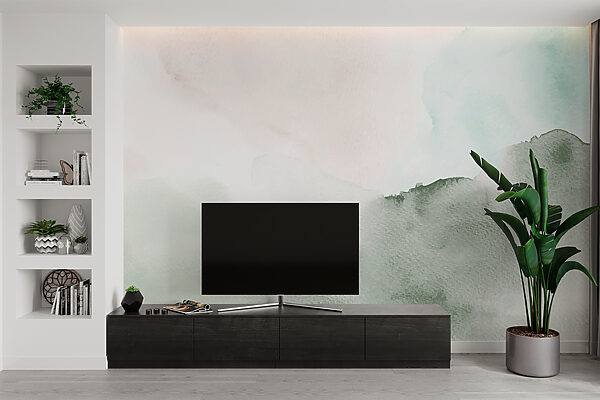 Abstract groen en wit aquarelschilderij Fotobehang Abstract groen en wit aquarelschilderij