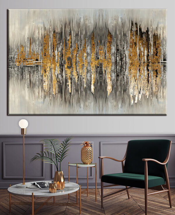 Abstract stadslandschap met reflecterende symmetrie Canvas Schilderijen Abstract stadslandschap met reflecterende symmetrie