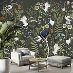 Fotobehang Behang met vogels en bloemen