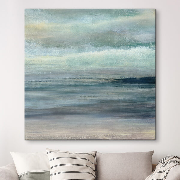 Mistig zeegezicht met zachte golven Canvas Schilderijen Mistig zeegezicht met zachte golven