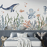 Fotobehang Walvis en octopus onder water