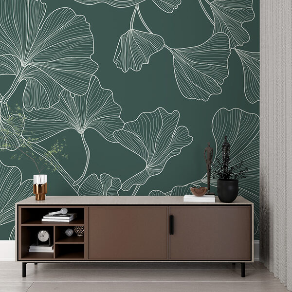 Elegant patroonontwerp van ginkgobladeren Fotobehang Elegant patroonontwerp van ginkgobladeren