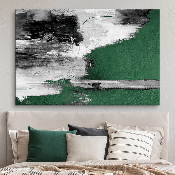 Abstracte penseelstreken in groen en wit Canvas Schilderijen Abstracte penseelstreken in groen en wit