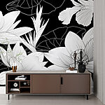 Fotobehang Elegant zwart-wit bloemmotief.