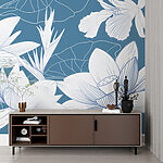 Fotobehang Botanische elegantie op een blauwe achtergrond