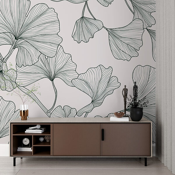 Fotobehang Fotobehang Elegant ontwerp met ginkgobladeren (Artikelnummer: w00328v2)