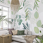 Fotobehang Groen blad op witte achtergrond
