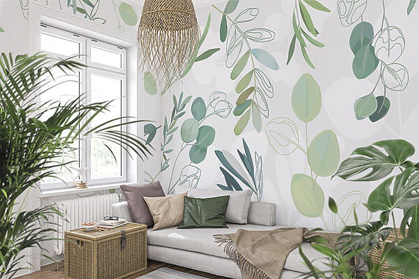Groen blad op witte achtergrond Fotobehang Groen blad op witte achtergrond