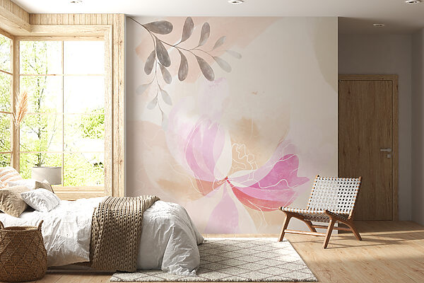 Delicate bloemen aquarel met bladeren Fotobehang Delicate bloemen aquarel met bladeren