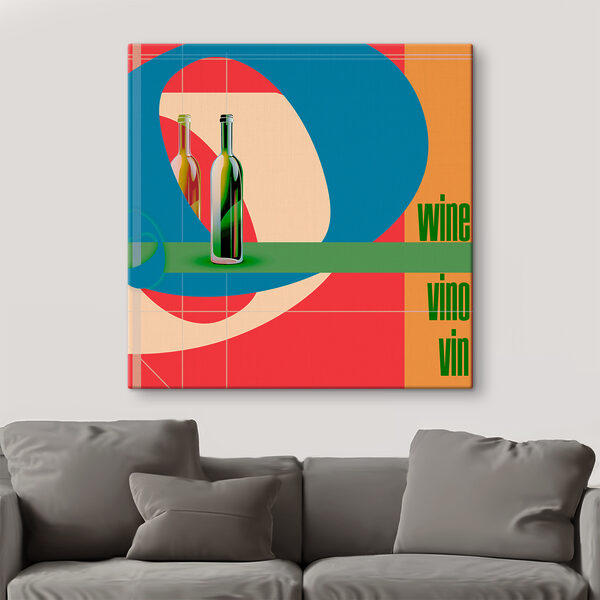 Kleurrijke wijnflessen met reflectie Canvas Schilderijen Kleurrijke wijnflessen met reflectie