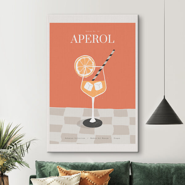 Glas sinaasappelsap met een rietje en een schijfje sinaasappel Canvas Schilderijen Glas sinaasappelsap met een rietje en een schijfje sinaasappel